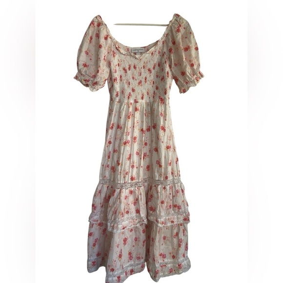 LoveShackFancy Cosette Smocked Puff Sleeve Tiered Dress Size XS - Picture 1 of 16